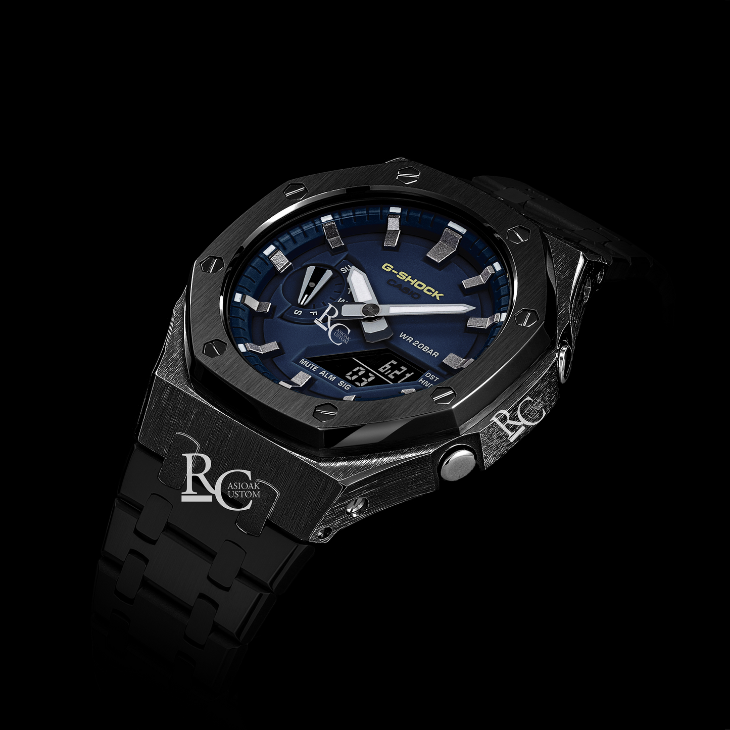 Gshock CasiOak Black - Blue face (Black Steel & Gunmetal Time Markers)