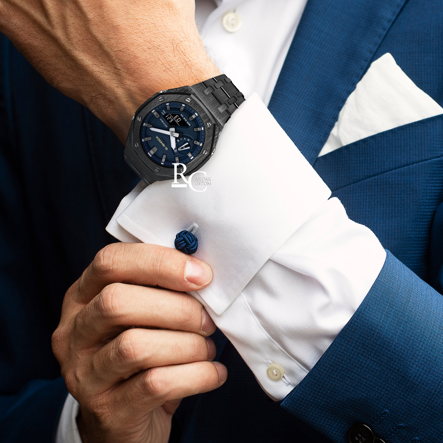 Gshock CasiOak Black - Blue face (Black Steel & Gunmetal Time Markers)