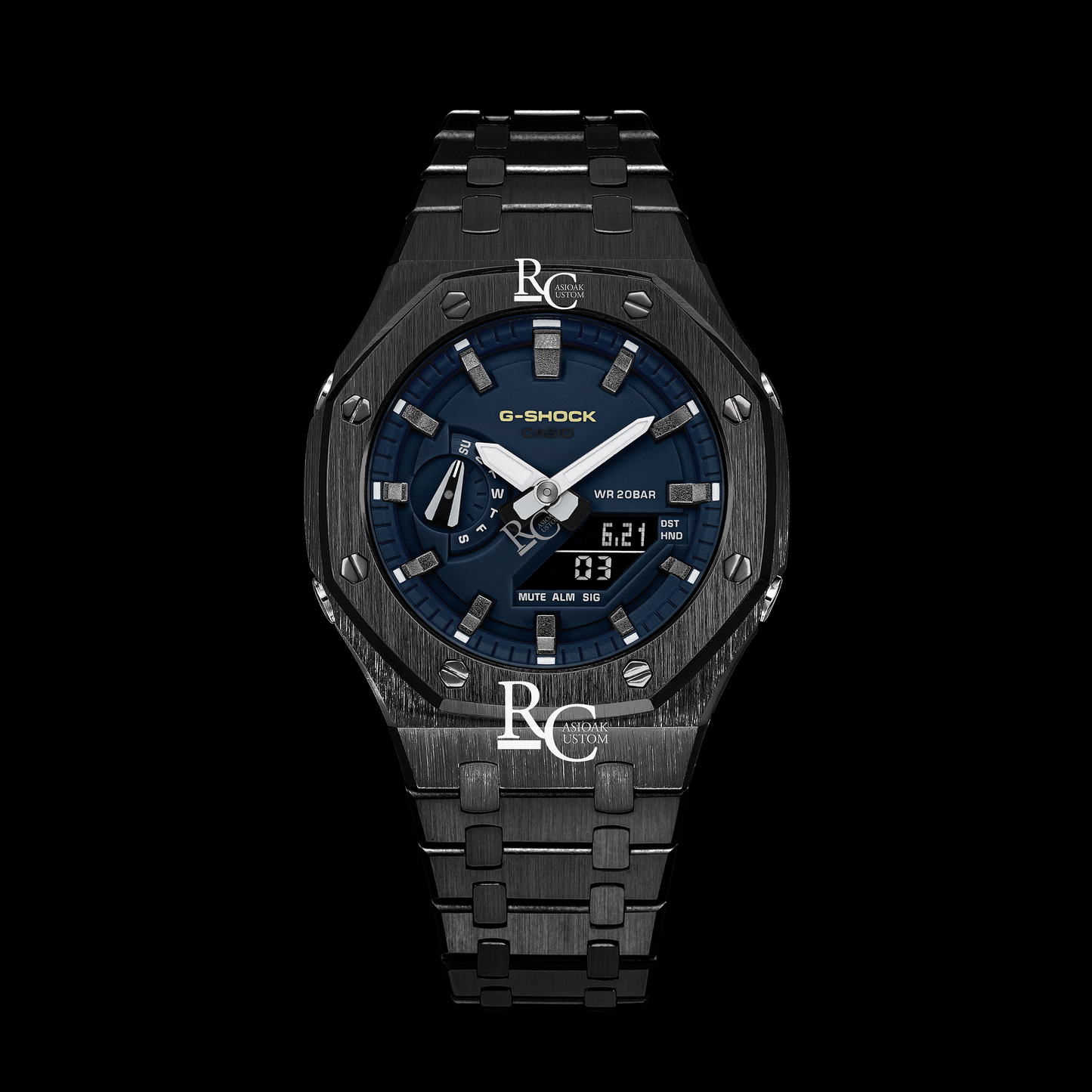 Gshock CasiOak Black - Blue face (Black Steel & Gunmetal Time Markers)