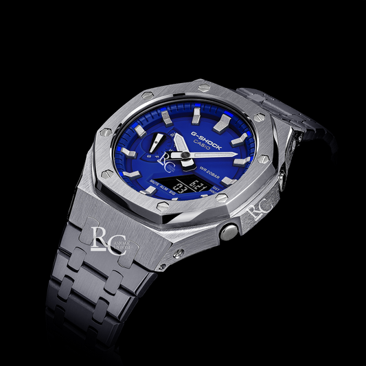 Gshock CasiOak Silver - Royal Blue face (Steel & Silver Time Markers)