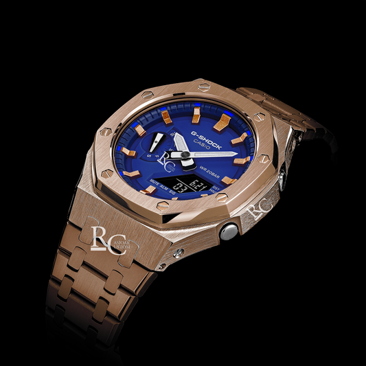 Gshock CasiOak Rose Gold - Royal Blue face (Steel & Rose Gold Time Markers)