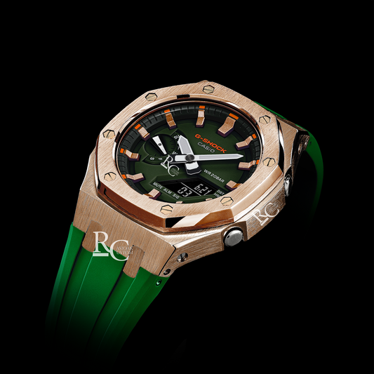 Gshock CasiOak Rose Gold - Green face (Green Resin Straps & Rose Gold Time Markers)