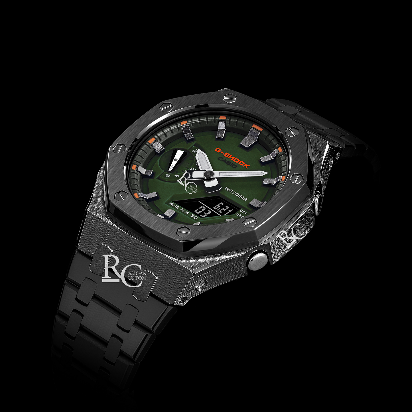 Gshock CasiOak Gunmetal - Green face (Steel & Gunmetal Hour Marker)