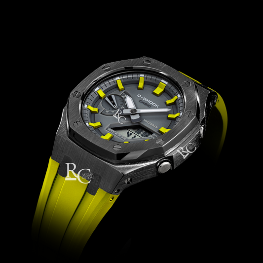 Gshock CasiOak Gunmetal - Grey face (Yellow Resin Straps & Time Markers)