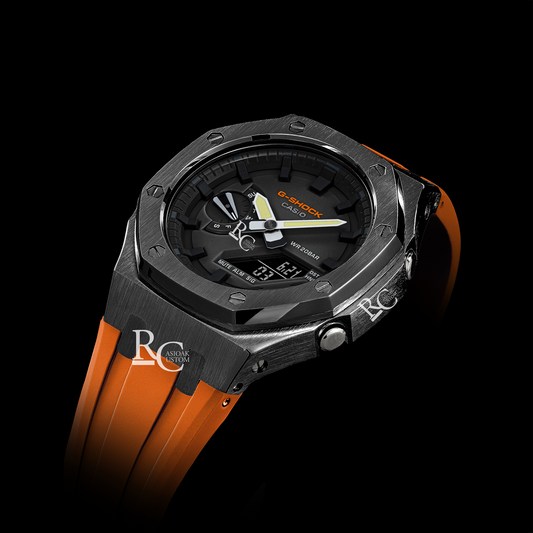 Gshock CasiOak Gunmetal - Black face (Orange Resin Straps & Black Time Markers)