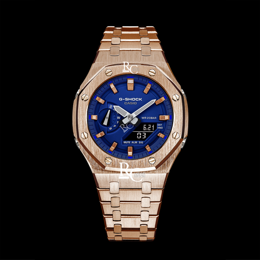 Gshock CasiOak Rose Gold - Royal Blue face (Steel & Rose Gold Time Markers)