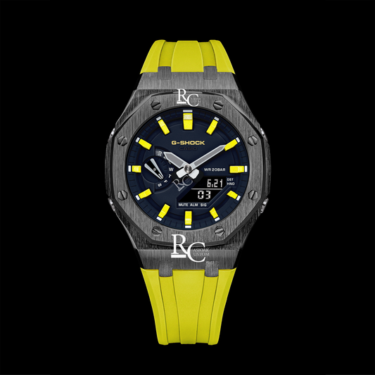 Gshock CasiOak Gunmetal - Blue face (Yellow Resin Straps & Markers)