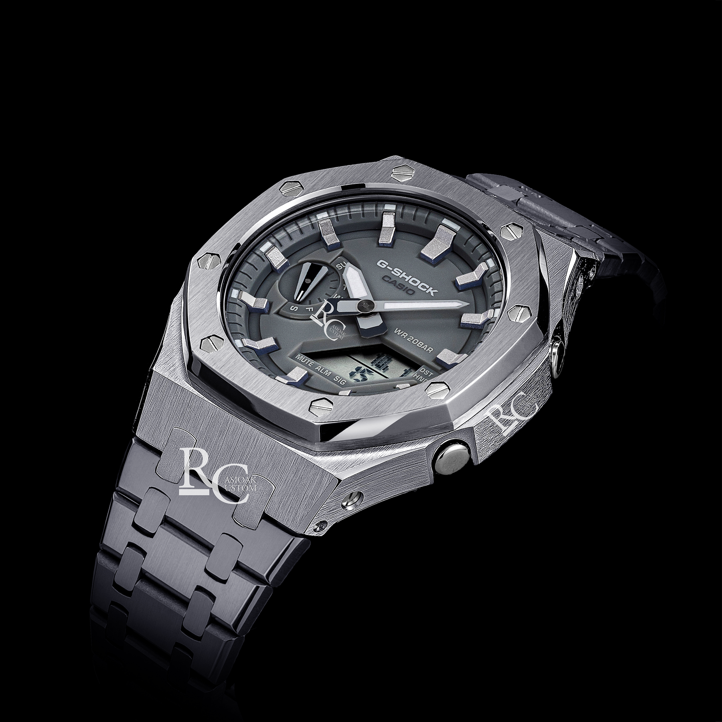 Gshock CasiOak Silver - Grey face (Silver Time Markers)