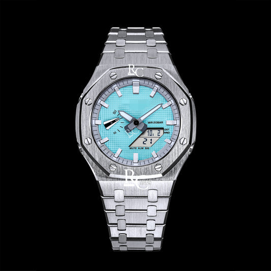 Gshock CasiOak Silver - Tiffany face (Steel & Silver Time Markers)