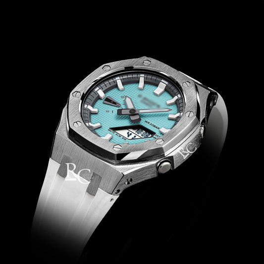 Gshock CasiOak Silver - Tiffany Blue face (White Resin Straps & White Time Markers)
