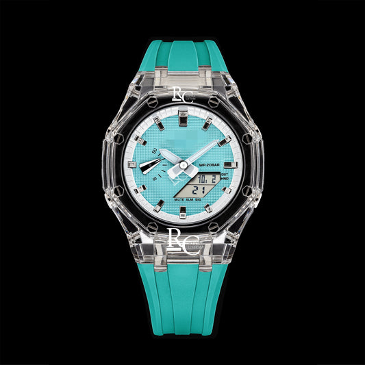 Mini CasiOak Jellyfish- Tiffany Blue face with transperant case (Tiffany blue Resin Straps & Shiny Silver Time Markers)