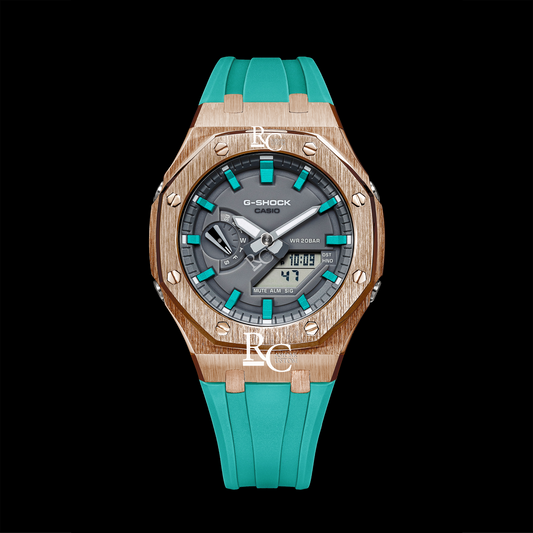 Gshock CasiOak Rose Gold - Grey face (Tiffany Blue Resin Straps & Time Markers)