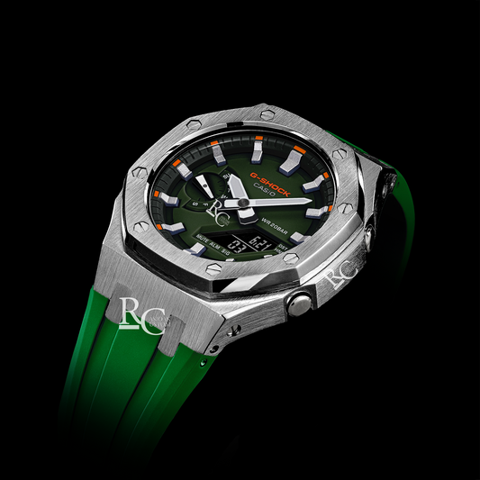 Gshock CasiOak Silver - Green face (Green Resin Straps & Silver Time Markers)