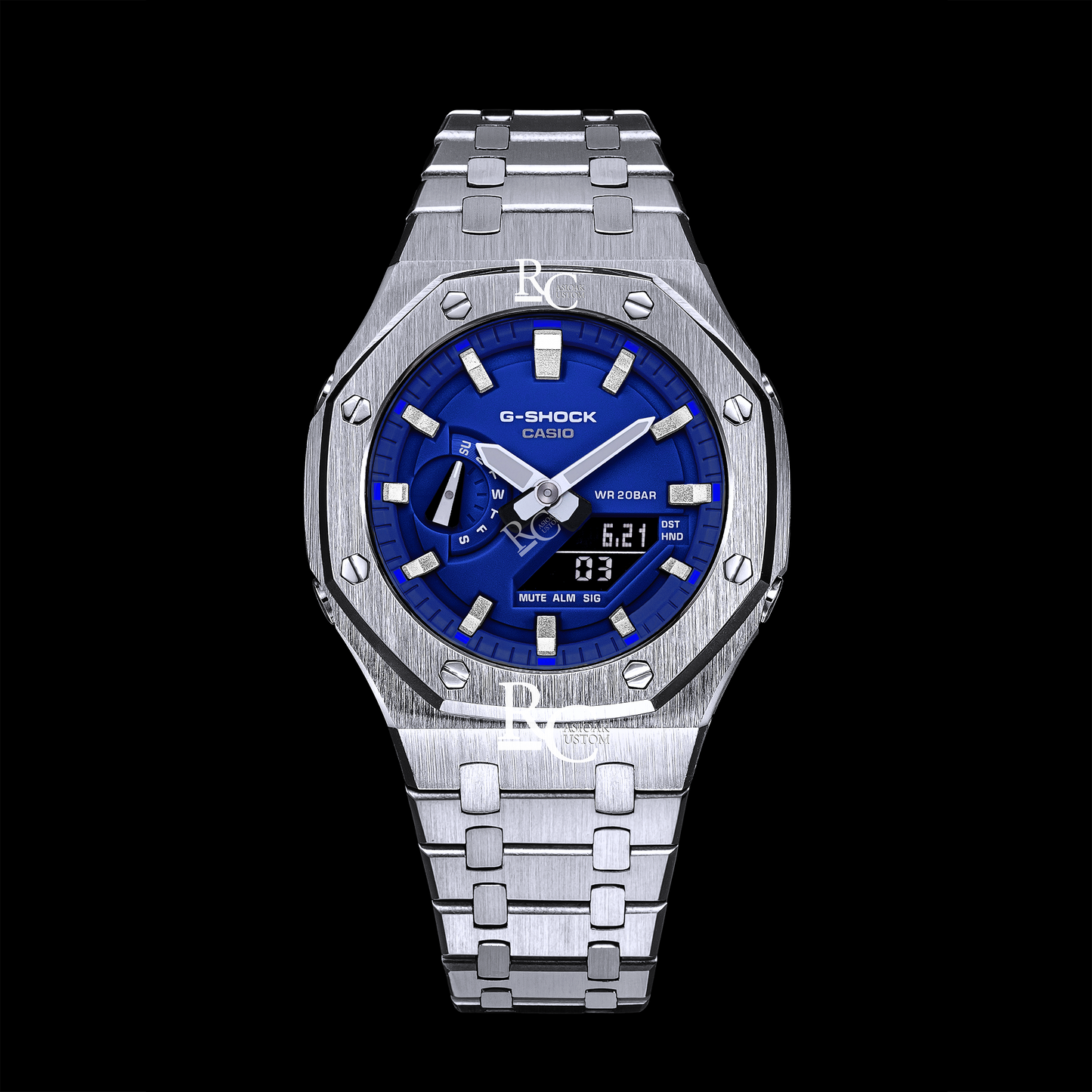 Gshock CasiOak Silver - Royal Blue face (Steel & Silver Time Markers)