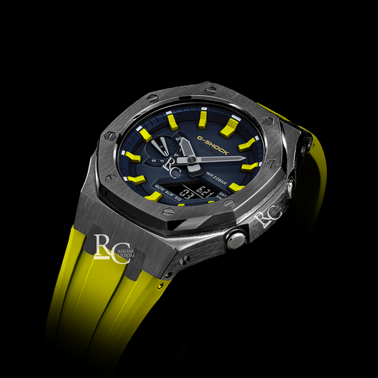 Gshock CasiOak Gunmetal - Blue face (Yellow Resin Straps & Markers)