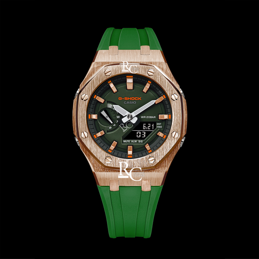 Gshock CasiOak Rose Gold - Green face (Green Resin Straps & Rose Gold Time Markers)