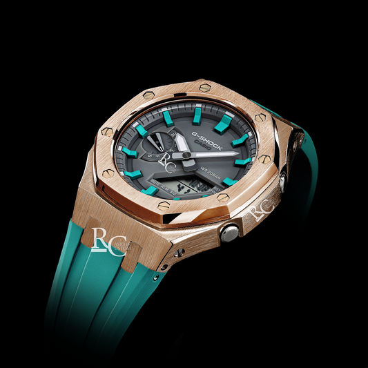 Gshock CasiOak Rose Gold - Grey face (Tiffany Blue Resin Straps & Time Markers)