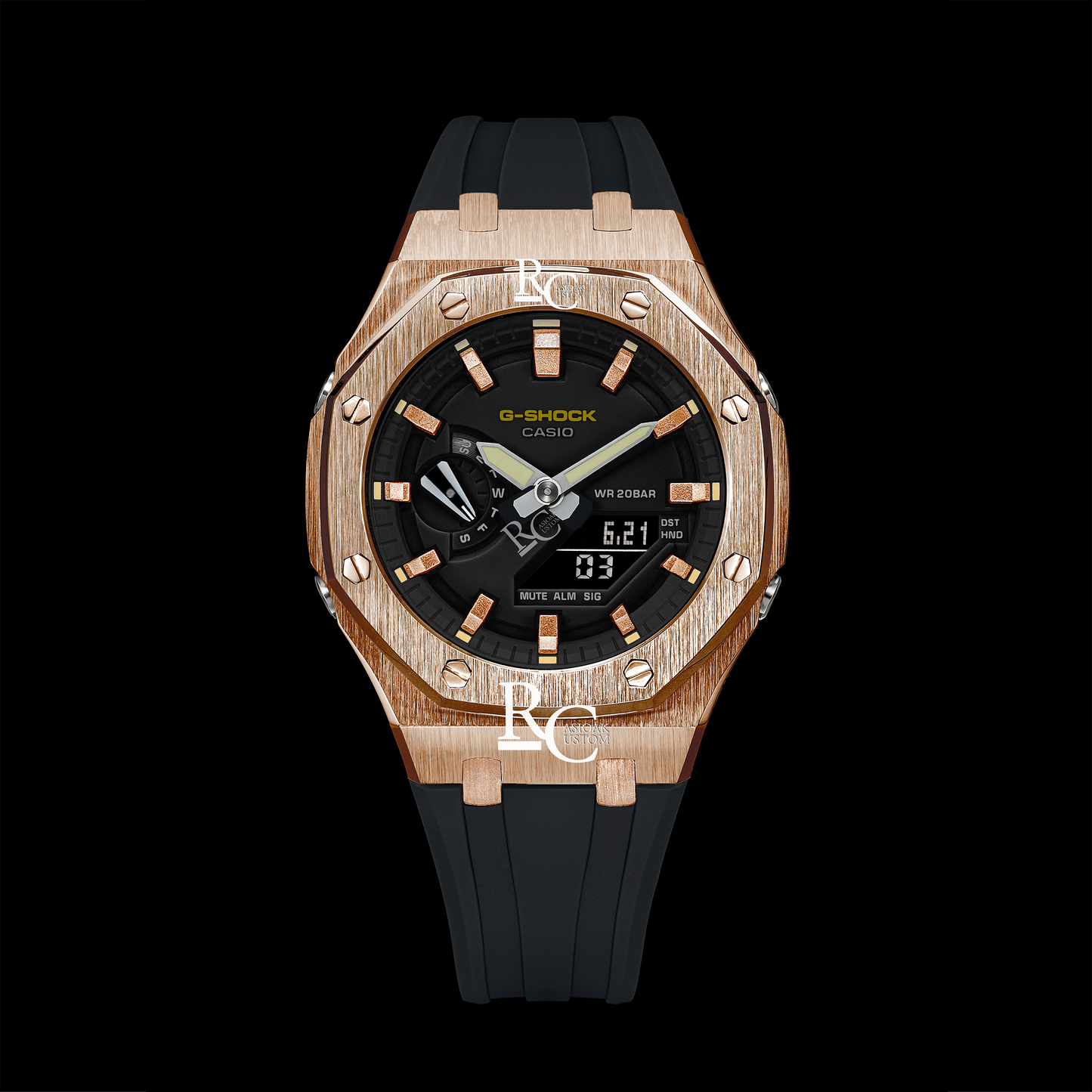 Gshock CasiOak Rose Gold - Black face (Black Resin Straps & Rose Gold Time Markers)