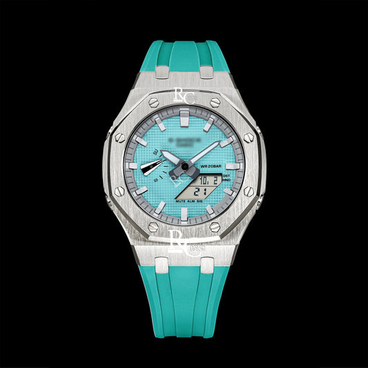 Gshock CasiOak Silver - Tiffany Blue face (Tiffany Blue Resin Straps & White Time Markers)