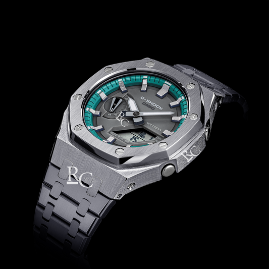 Gshock CasiOak Silver - Grey face (Steel & Tiffany Index & Silver Time Markers)